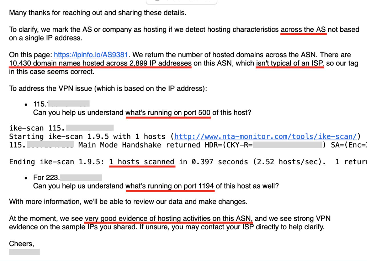 Email Reply from IPinfo